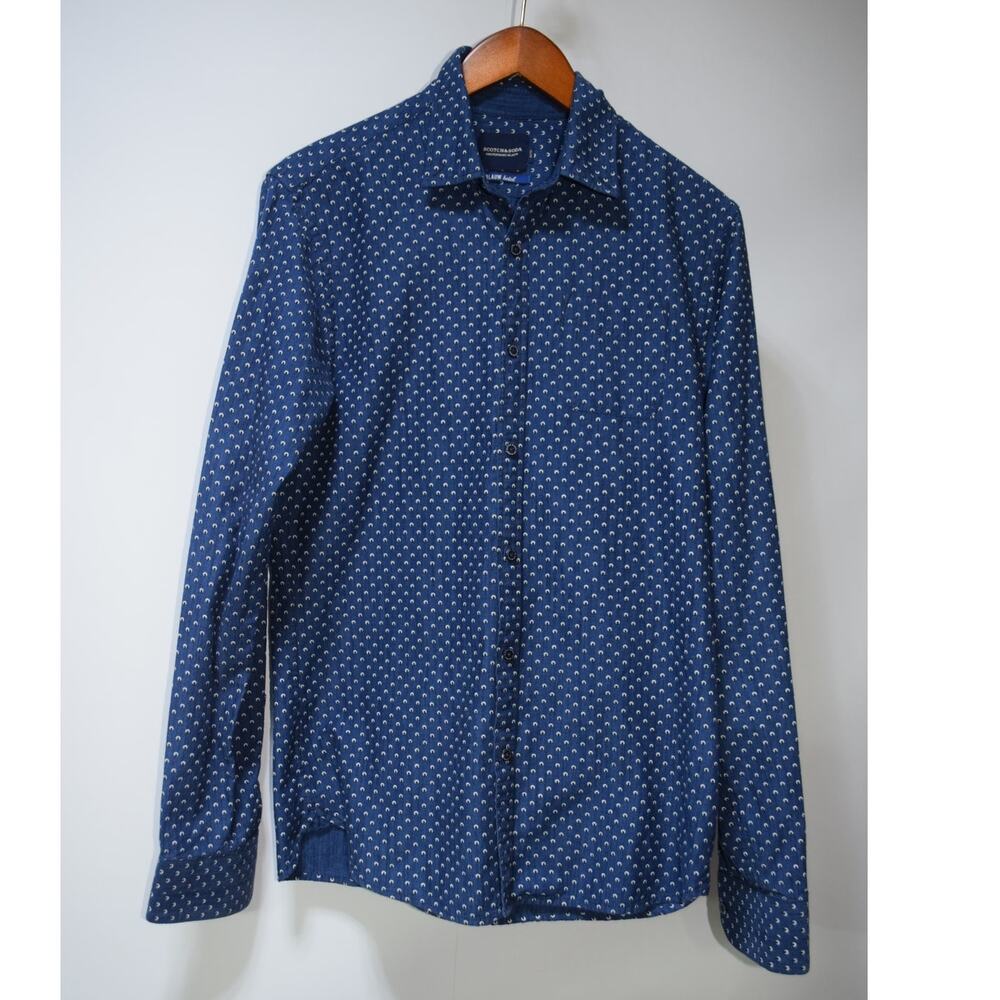 Scotch & Soda Amsterdam Blauw Slim Fit Printed Button Down Shirt Men's Medium